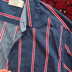 striped Blue and red button up long sleeve Shirt Men's Size M